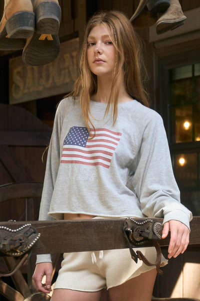 Heather Grey USA Raw Hem Knit Top