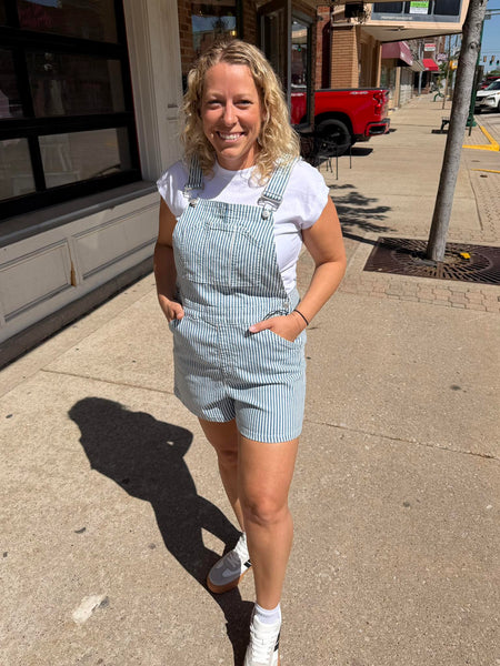 Mica Blue Pinstripe Denim Overalls