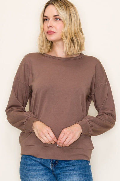 Mocha French Terry Crewneck Top