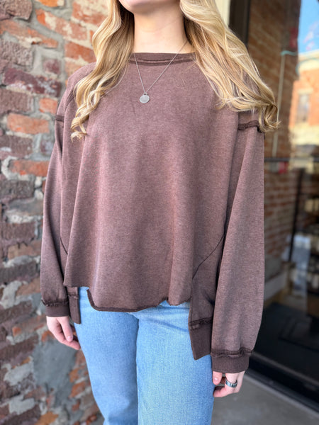 Mocha Mineral Wash Oversized Pullover