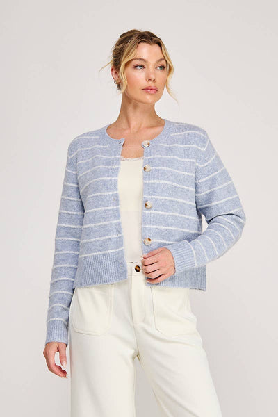 Sky Blue Striped Sweater Cardigan