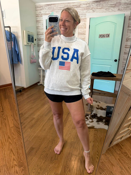 Light Grey Reversible USA/America Mock Neck Sweatshirt