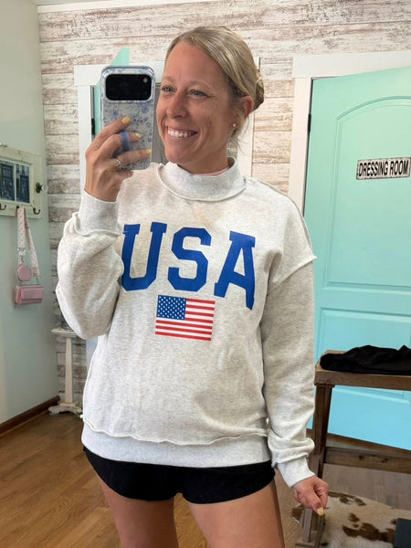 Light Grey Reversible USA/America Mock Neck Sweatshirt