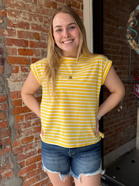 Yellow Striped Cap Sleeve Top