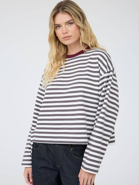 Charcoal Stripe Color-Block Trim Top