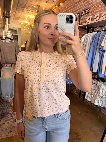 Ivory & Peach Floral Short Sleeve Knit Top