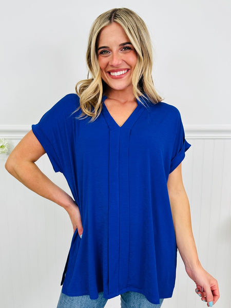 Royal Blue Wrinkle-Free Pleated Lizzy Blouse
