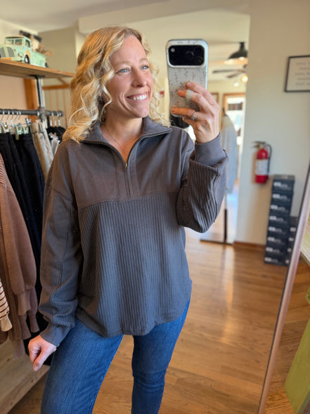 Charcoal Waffle Knit Half-Zip Sweatshirt