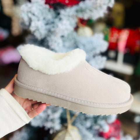 Suede & Fur Booties in Light Grey