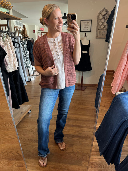 Brick Crochet Short Sleeve Cardigan