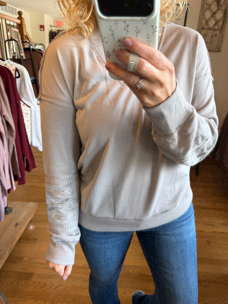 Aztec Embroidered V-Neck Sweatshirt