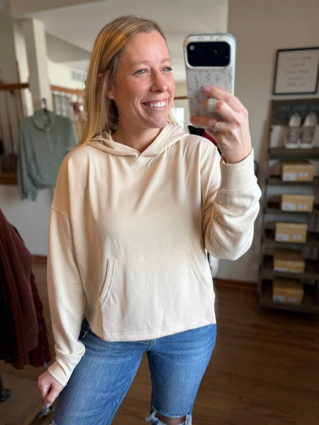 Cream Hooded Pullover With Kangaroo Pocket