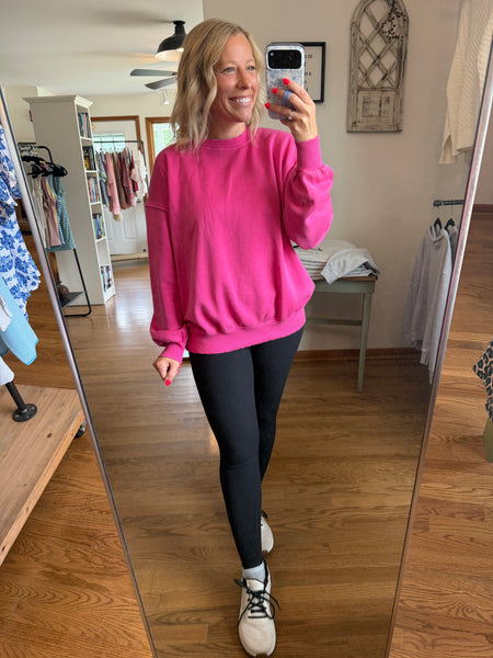Hot Pink Fleece Oversized Pullover