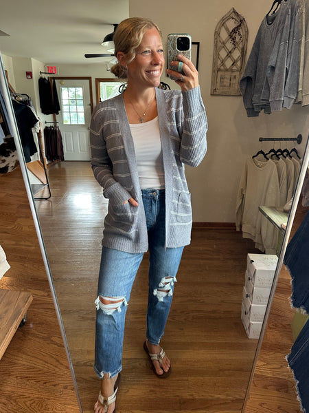 Slate Blue Striped Cardigan