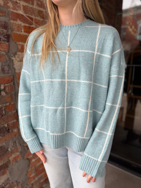Blue Checkered Crewneck Sweater