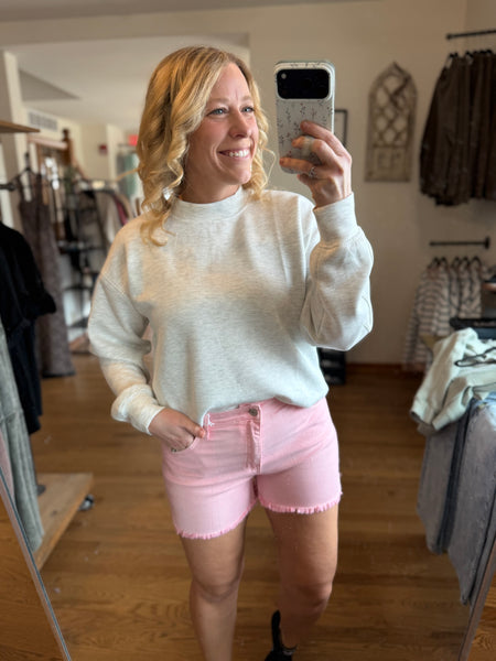 Zenana Ash Pink Acid Wash Frayed Hem Shorts