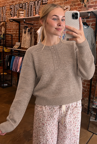 Taupe Half Button Sweater