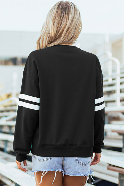 Black Varsity Striped Oversized Sweatshirt