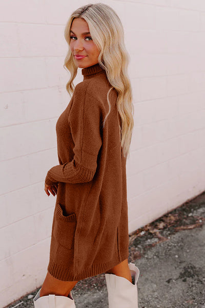 Chestnut Ribbed Mockneck Sweater Dress
