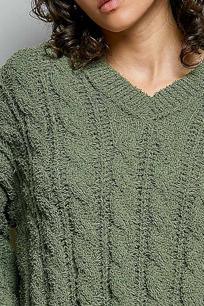 Olive Cropped V-Neck Sweater