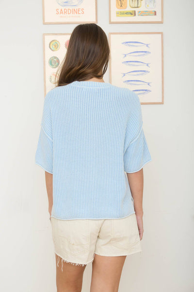 Light Blue Mineral Wash Short Sleeve Knit Top