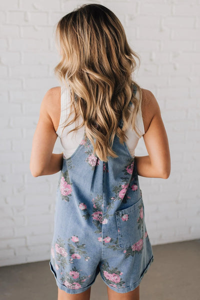 Floral Print Denim Overalls