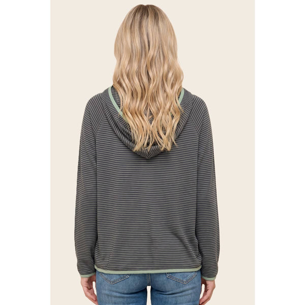 Sage Micro Brushed Striped Hooded Top