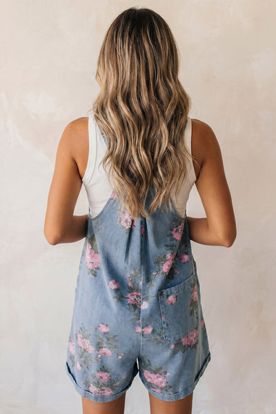 Floral Print Denim Overalls