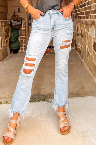 Light Wash Distressed Cropped Jeans