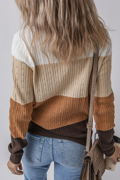 Latte Colorblock Cable Knit Sweater