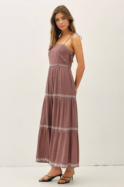 Cocoa Embroidery Tiered Maxi Dress