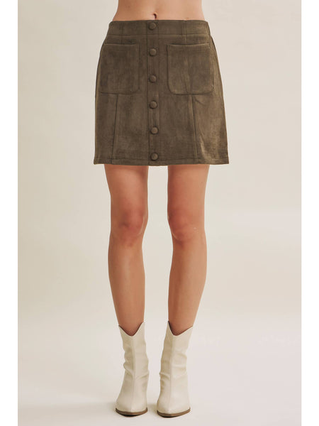 Olive Vegan Suede Mini Skirt