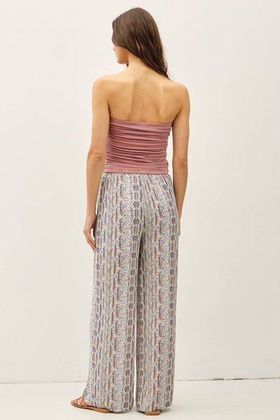 Blue Boho Printed Wide Leg Pants