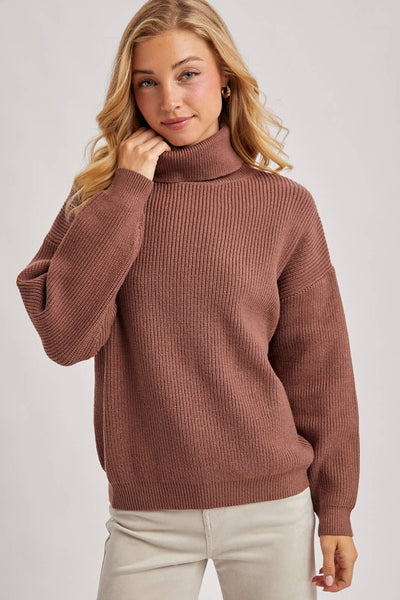 Mocha Ribbed Turtleneck Sweater