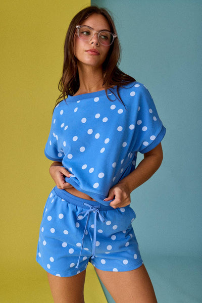 Blue Polka Dot Short Sleeve Top & Shorts Set