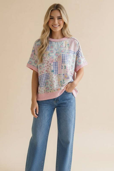Pink Floral Patchwork Top