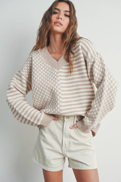 Ivory & Taupe Checkered Sweater