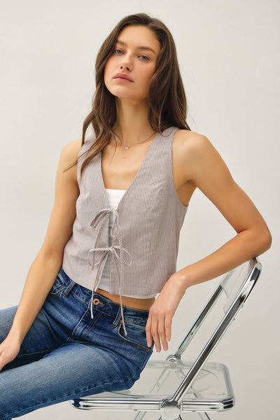 Greige Pinstripe Cotton Vest