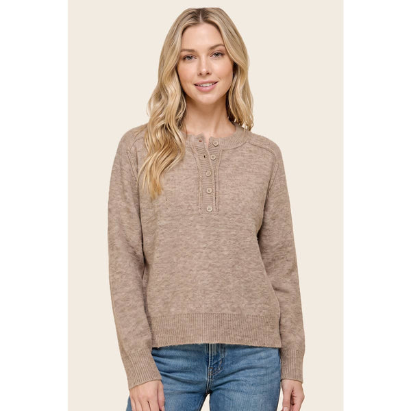 Taupe Half Button Sweater