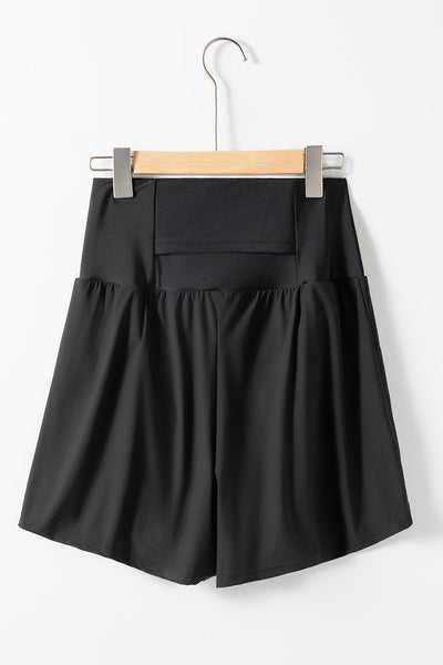 Black Wide Waistband Shorts + Pockets