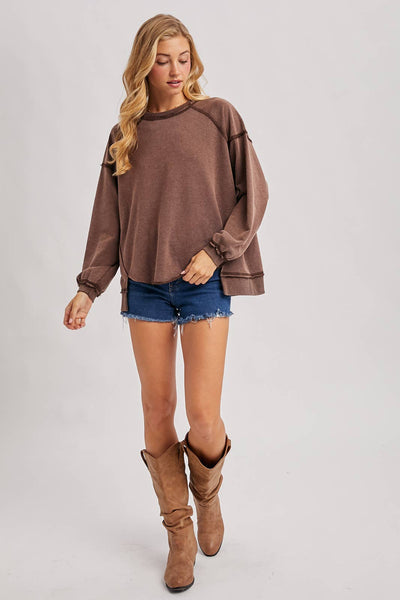 Mocha Mineral Wash Oversized Pullover