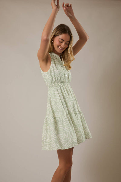 Sage & White Abstract Sleeveless Dress