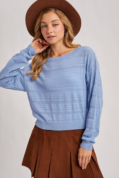 Light Blue Open Knit Pullover Top
