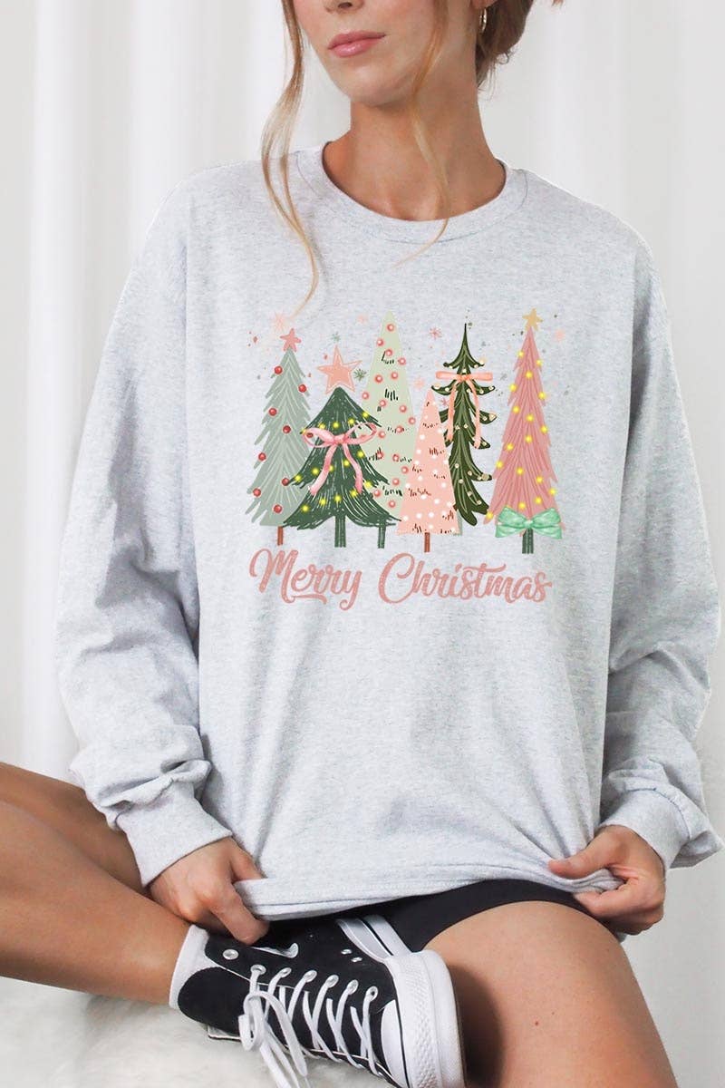 Coquette Christmas Trees Long Sleeve Graphic Tee