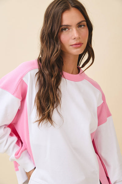 Pink & White Color-Block Top