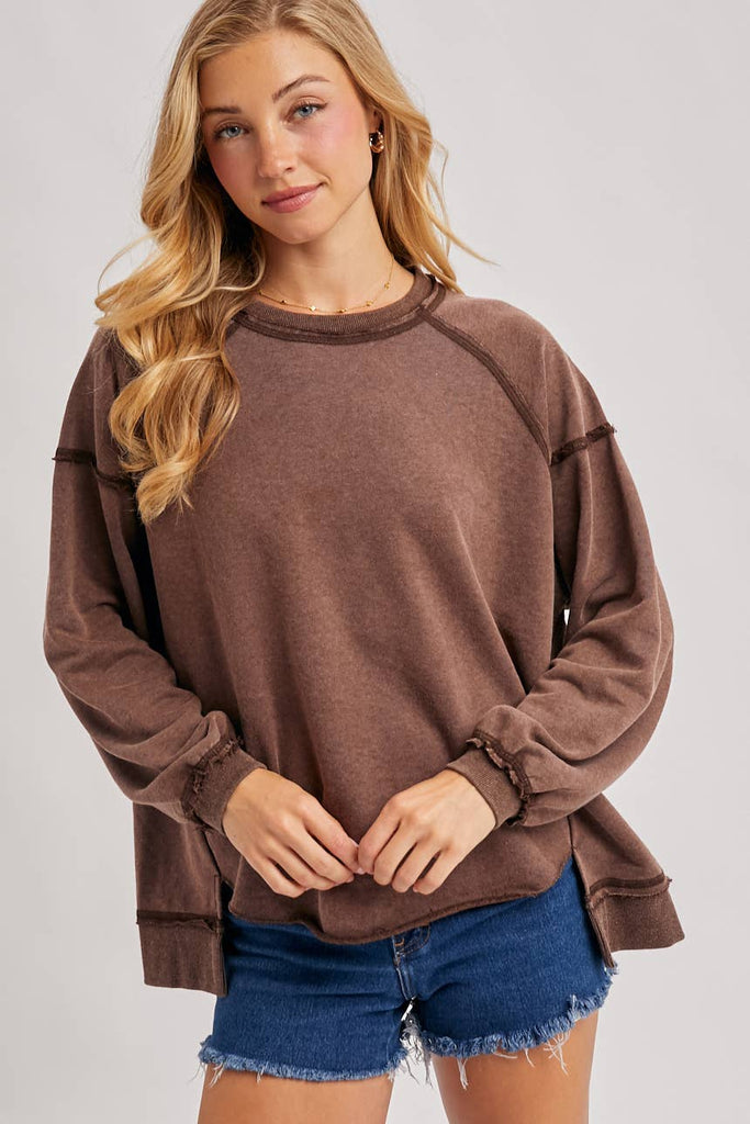 Mocha Mineral Wash Oversized Pullover – Spotted Sparrow Boutique