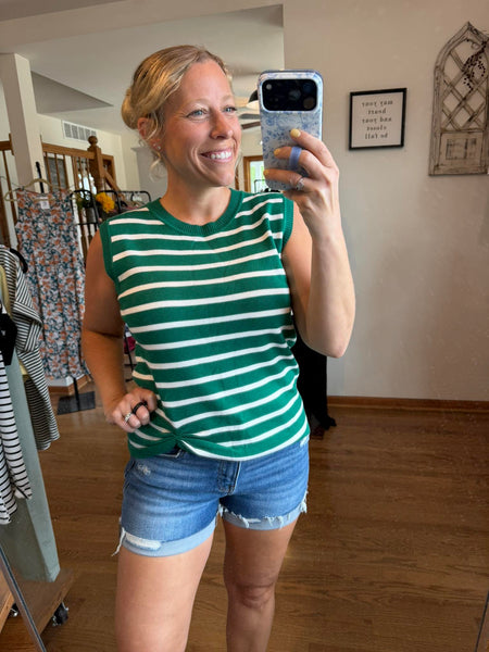Green Stripe Sleeveless Sweater Vest