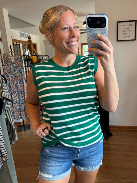 Green Stripe Sleeveless Sweater Vest
