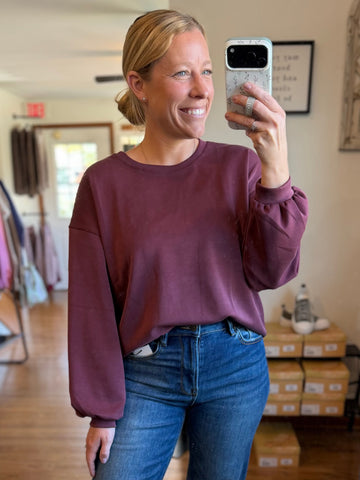 Plum Balloon Sleeve Scuba Top