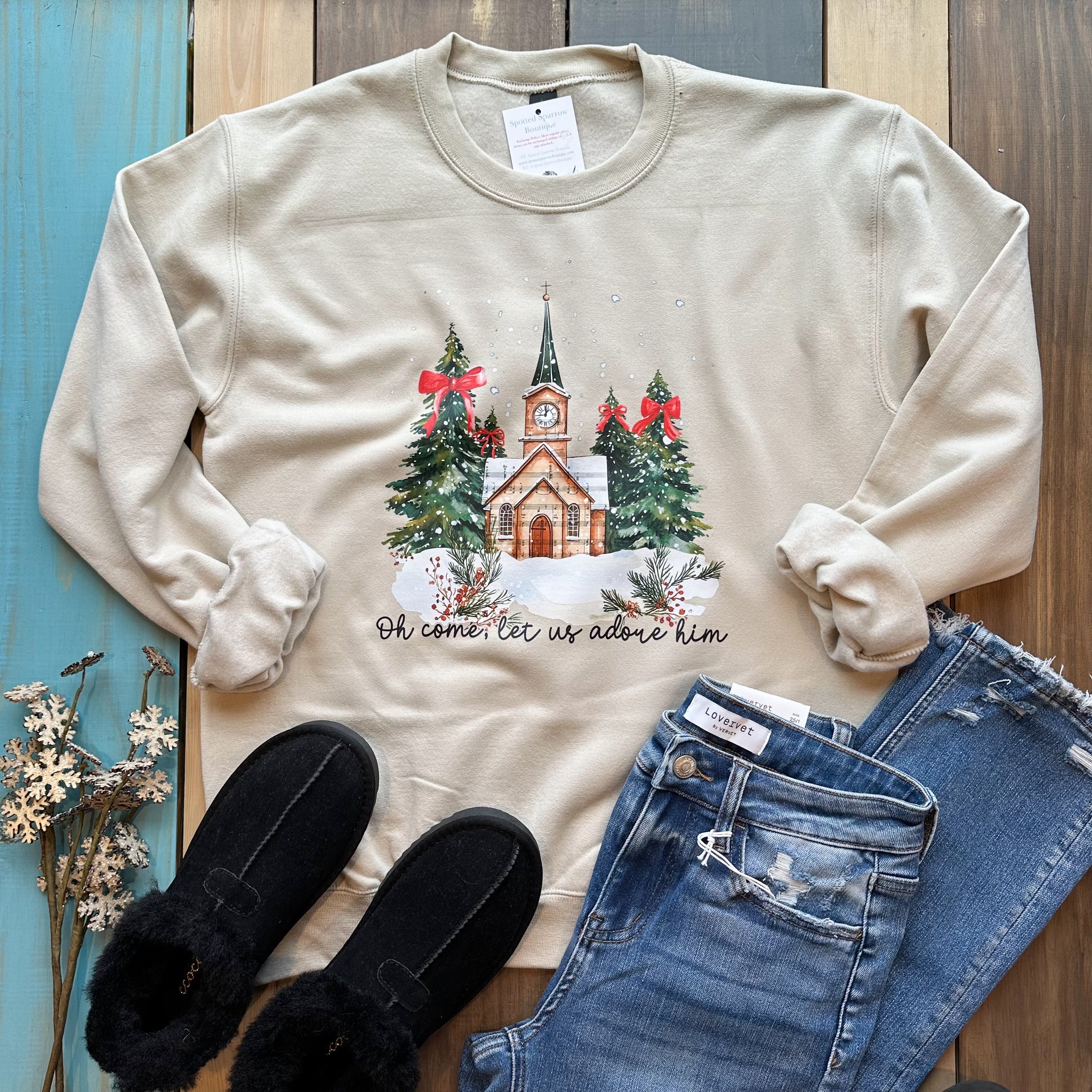 Oh Come Let Us Adore Him Graphic Sweatshirt